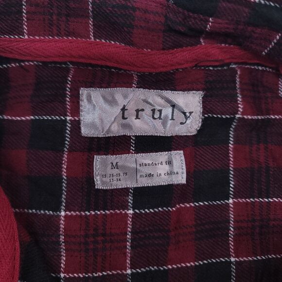 Truly Tartan Flannel Casual Button Up Shirt Mens Size Medium M Red Black - Picture 3 of 10